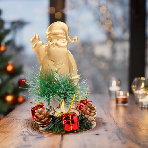 Adventdecoratie met kandelaar voor een theelichtje, Sinterklaas, koperkleurig