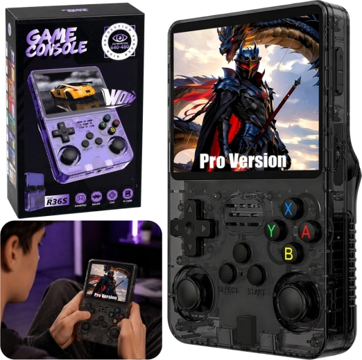 Draagbare retro gameconsole R36S met 3,5" IPS-scherm – zwart
