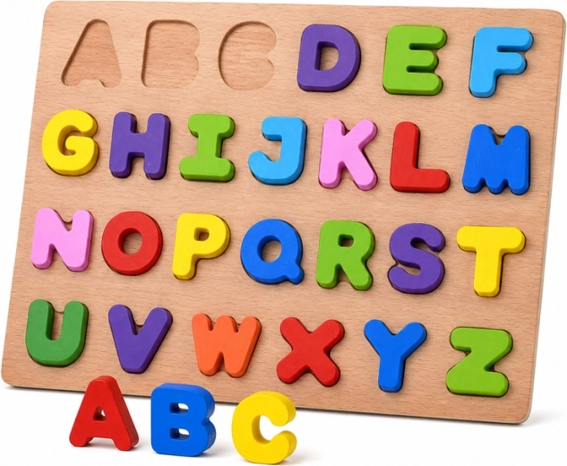 Houten alfabetpuzzel – kleurrijke letters (26 stukjes)