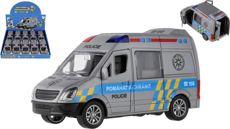 Politiewagen van plastic 12 cm met vliegwiel, 10 stuks in doos