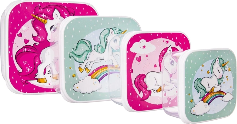 Set kinderlunchboxen met eenhoornmotief (4 stuks)