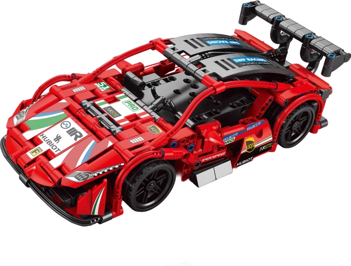 Bouwset voor een rode RC-auto met afstandsbediening