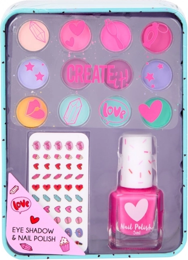 Kinder set met oogschaduws en nagellakken in een blik