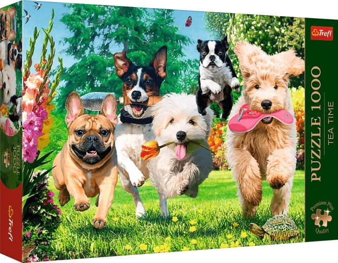 Trefl Puzzle Premium Plus Tea Time: Hondenstreken in de tuin 1000 stukjes