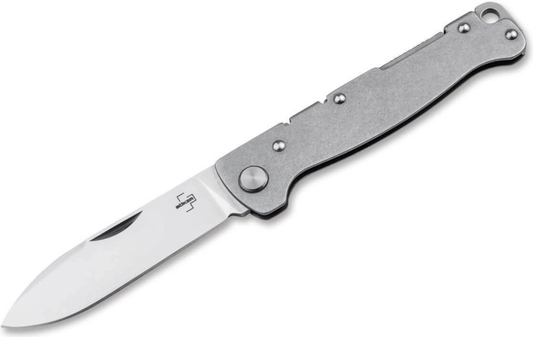 Böker Plus Atlas Drop Point zakmes 7,1 cm, satijn, Stonewash-staal