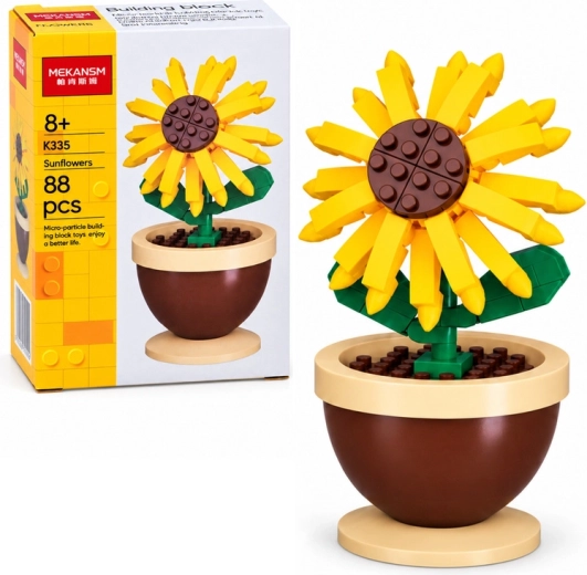 Mini bouwset zonnebloem in pot, 88 onderdelen