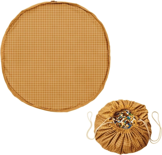Play&Go noomad original organische speelmat en speelgoedzak 2-in-1 grid mustard