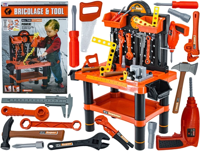 Kinder werkbank voor klussers met gereedschap
