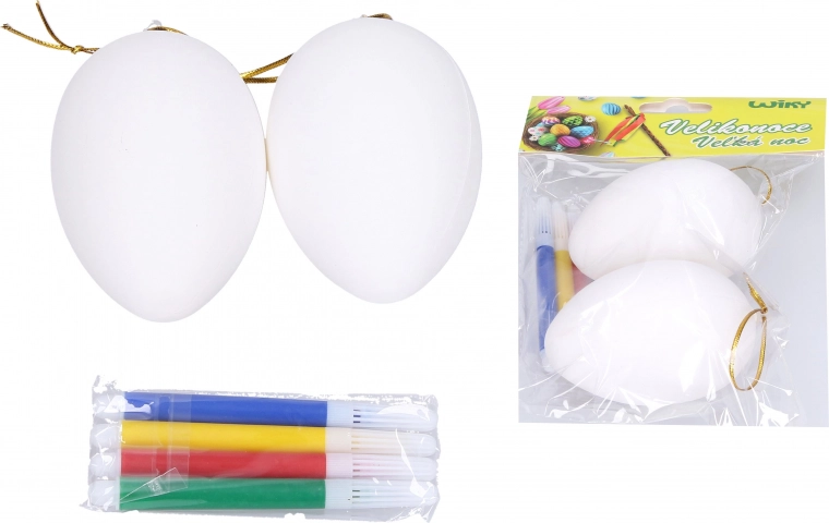 Plastic eieren om te kleuren 5 × 8 cm, 2 stuks met stiften