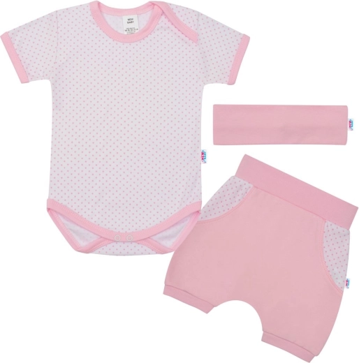 Zomerse katoenen 3-delige set NEW BABY Perfect Summer, lichtroze, maat 92
