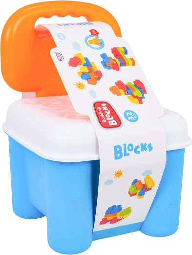 Set zachte bouwstenen met opberg-krukbox – blauw