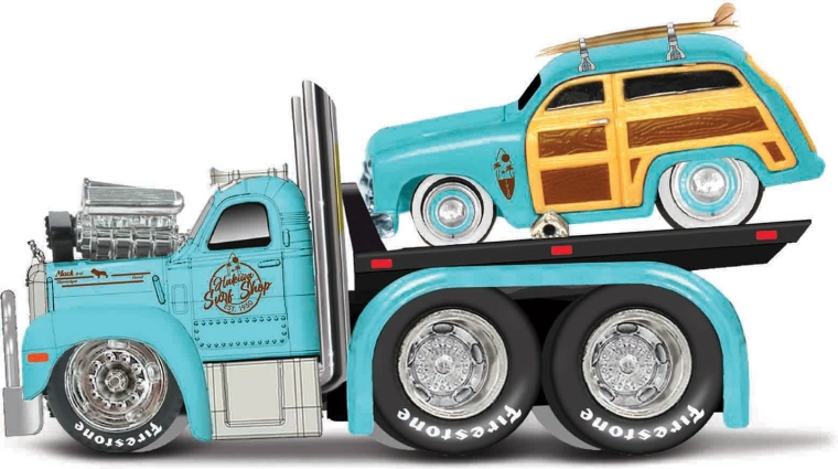 Maisto Muscle Transports 1953 Mack B-61 laadbak met 1950 Ford Woody 1:64