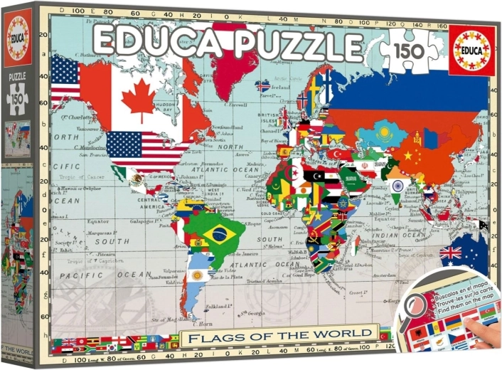 Educa puzzel wereldkaart met vlaggen 150 stukjes