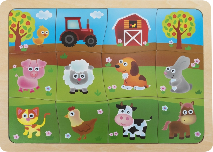 Houten kinderpuzzel met boerderijdieren