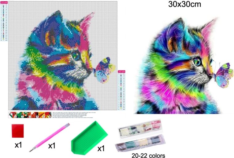 diamond painting kitten 30 × 30 cm