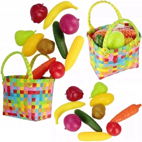 Kinderset met fruit en groenten in een mandje, 11 delen