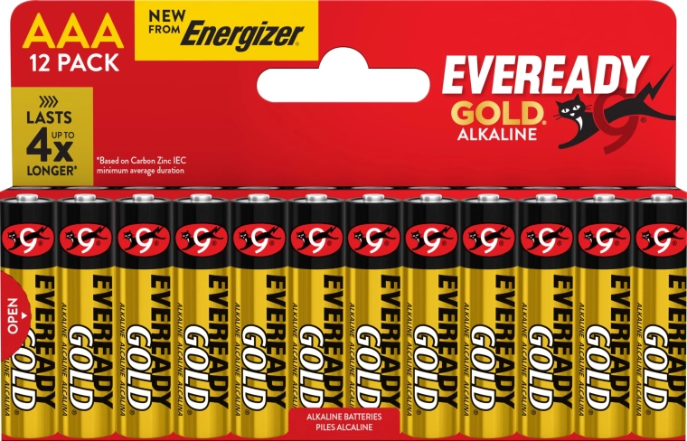 Energizer Eveready Gold AAA alkaline batterijen, verpakking 12 stuks