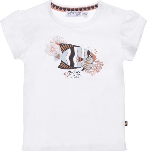 Dirkje meisjes T-shirt met korte mouwen met vismotief, wit