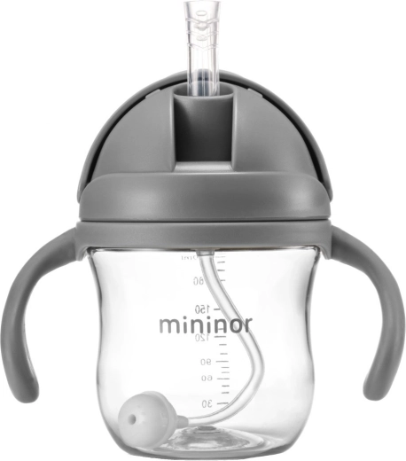 Mininor fles met rietje Tritan Grey Seal 330 ml
