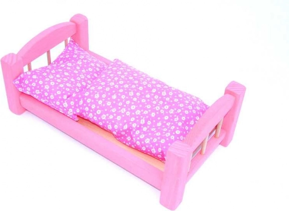 Houten poppenbed roze