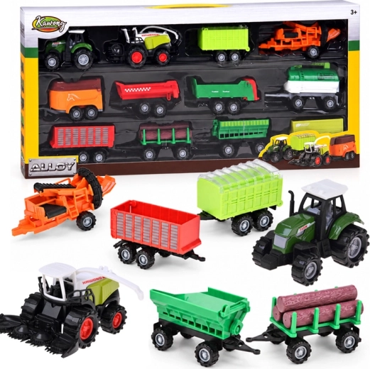 Set landbouwvoertuigen met tractor, maaidorser en aanhangers – 12 delen