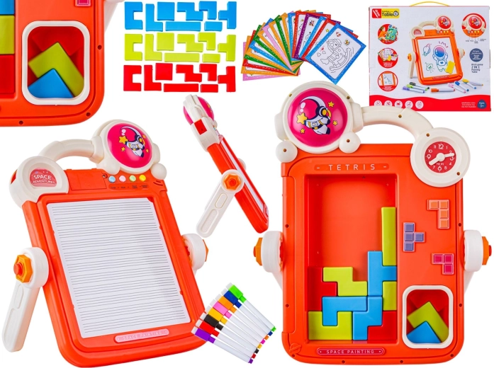 Multifunctioneel dubbelzijdig bord 2-in-1 voor kinderen – uitwisbaar tekenbord en tetris-puzzel (rood)