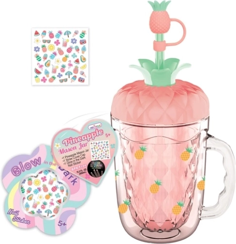 Hot Focus kinderbeker met rietje en ananasstickers