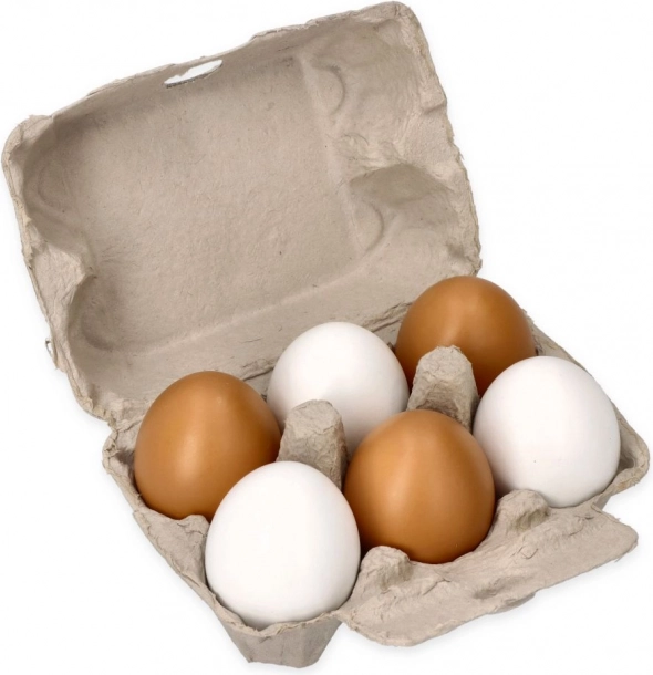 Houten eieren in karton, 6 stuks