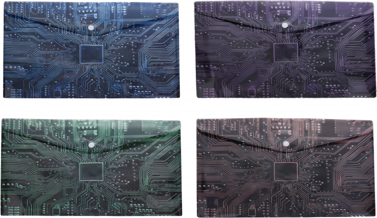 Plastic envelop met drukknoop 35 × 25 cm met print van moederbord