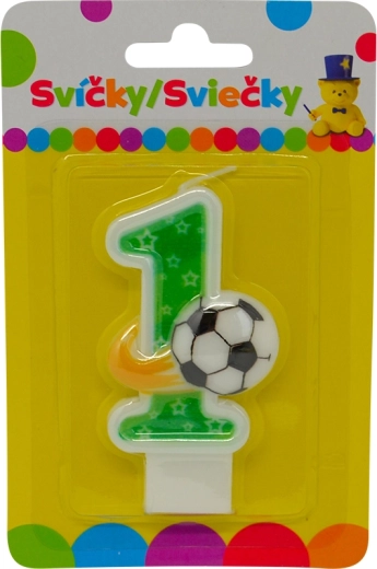 Verjaardagskaars cijfer 1 met bal