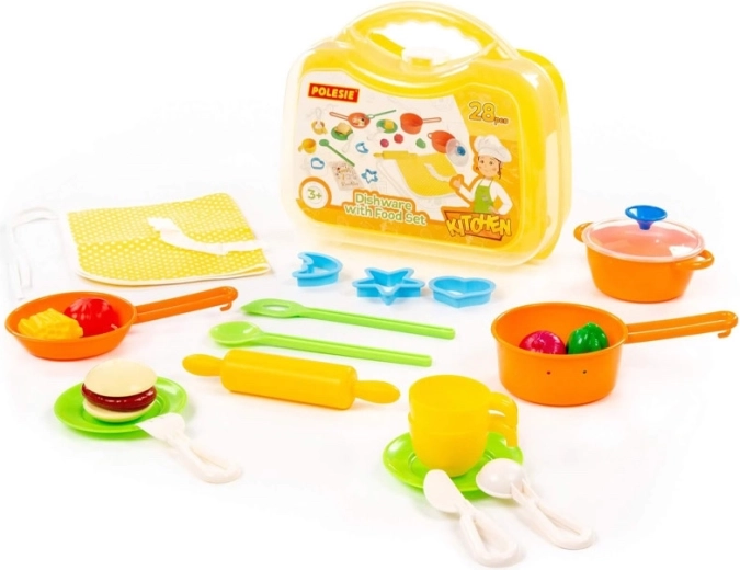 Kinderservies met etenswaren in koffertje - 28 stuks