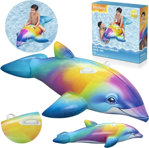 Bestway opblaasbare rijdende dolfijn voor in het water, multicolor, 168 × 66 cm