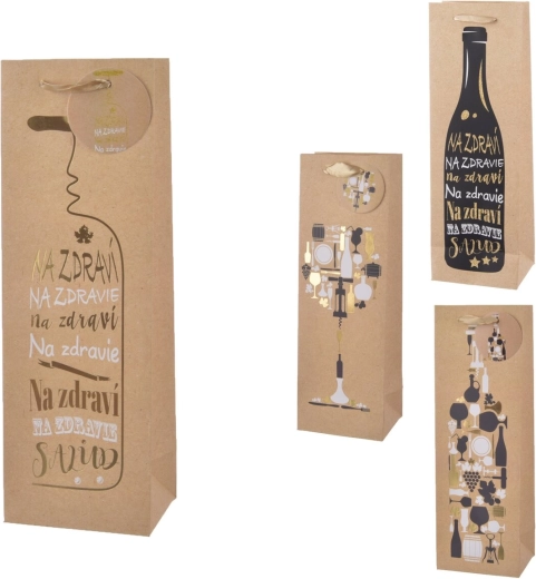 Cadeautas voor fles met tekstmotief beige