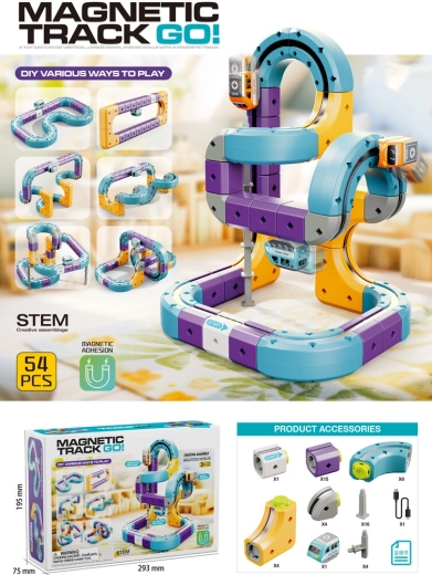 Magnetische bouwset racebaan met autootje, 54 onderdelen