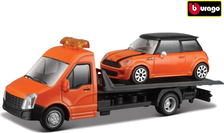 Bburago Sleepwagen met Mini Cooper S oranje