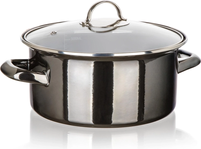 Geglazuurde pan met glazen deksel 22 cm, 3,7 l Metallic Black