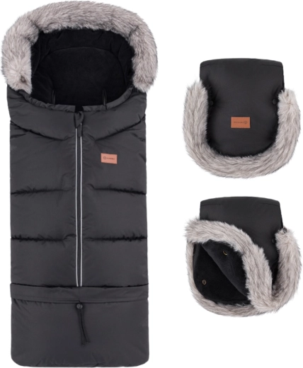 Petite&Mars winterset: voetenzak Arctic 4-in-1 + kinderwagenhandschoenen Furry Forever Black