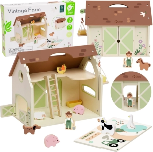 Classic World houten vintage boerderij met figuren, 17-delig