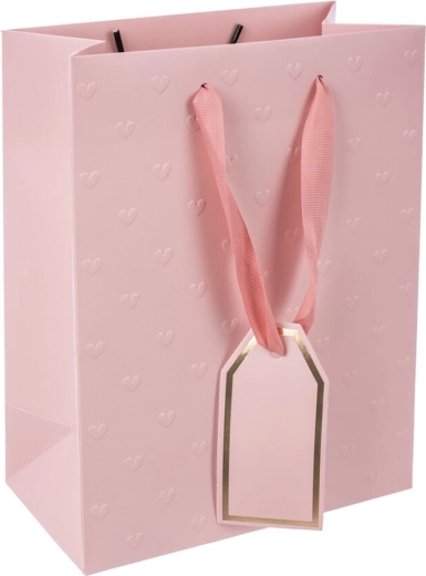 Roze papieren cadeauzak met reliëfhartjes 18 × 10 × 23 cm