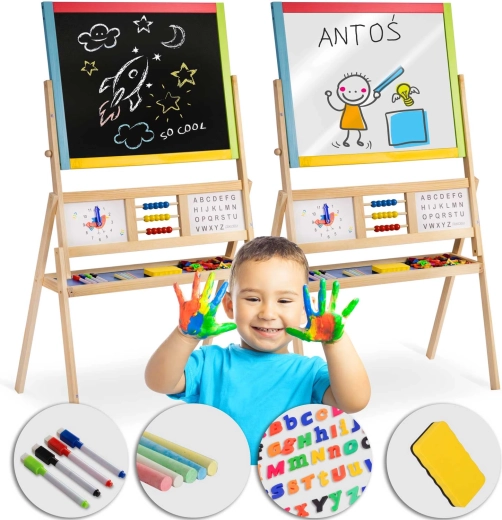 Grote magnetische draaibare krijtbord met leuke klok RICOKIDS – multicolor