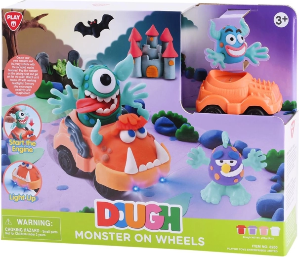 Creatieve boetseerklei-set met monsters op wielen en lichteffect