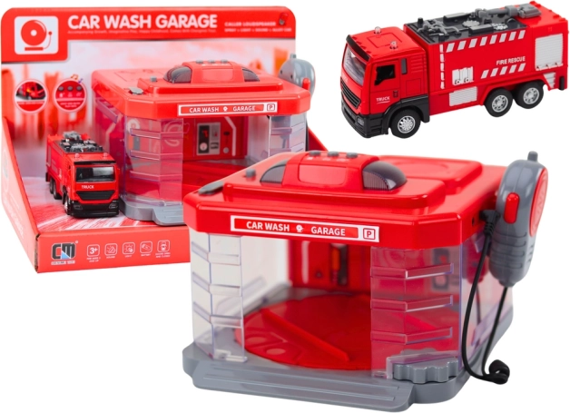 Brandweerwasstraat met walkietalkie, lichten, geluiden en watereffect