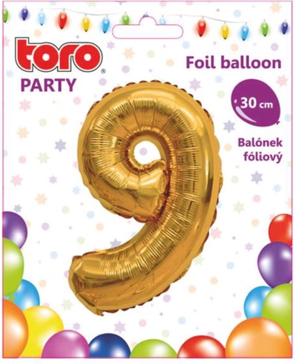 Folieballon cijfer 9, 30 cm, goud TORO
