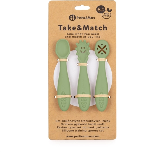 Petite&Mars siliconen oefenlepels Take&Match sweet pea, 3 stuks, 6m+