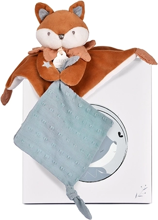 Doudou geschenkset: pluchen vos Timo met dekentje en speenhouder 20 cm