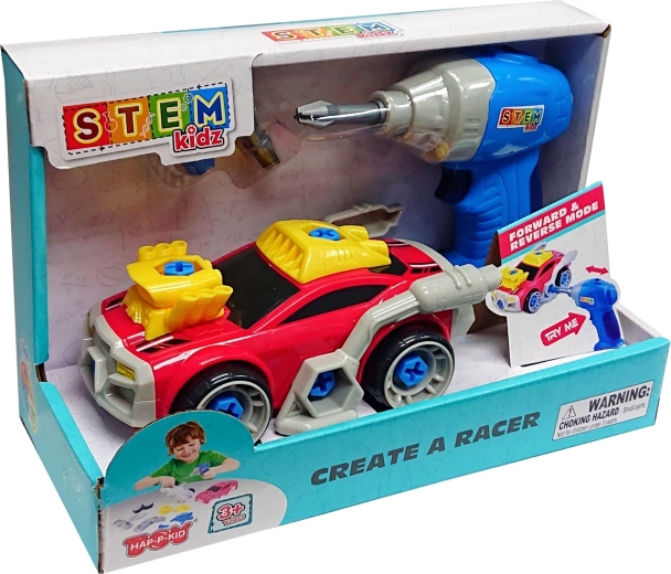 Schroefbare raceauto met boormachine, rood