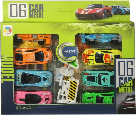 Metalen autootjes met speelmat, 8 stuks