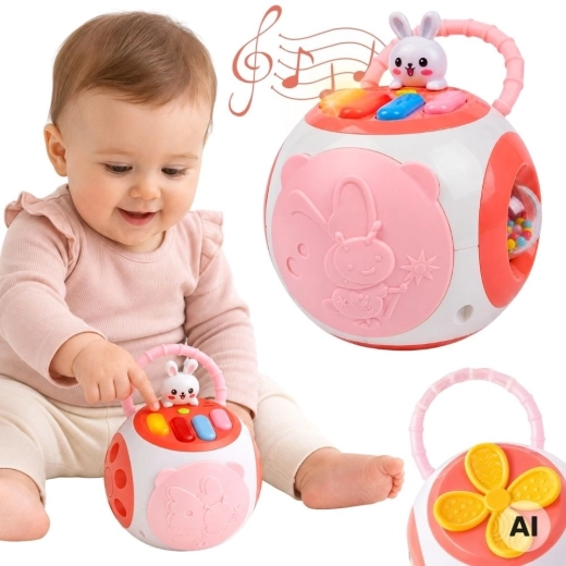 Woopie interactieve educatieve bal met piano en vormenstoof, roze