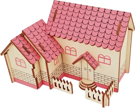 Houten 3D-puzzel paarse huis