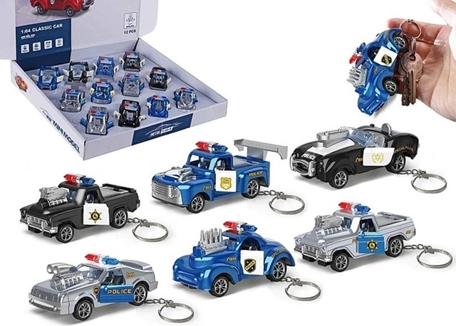 Politieauto-sleutelhanger met openende deuren 1:64